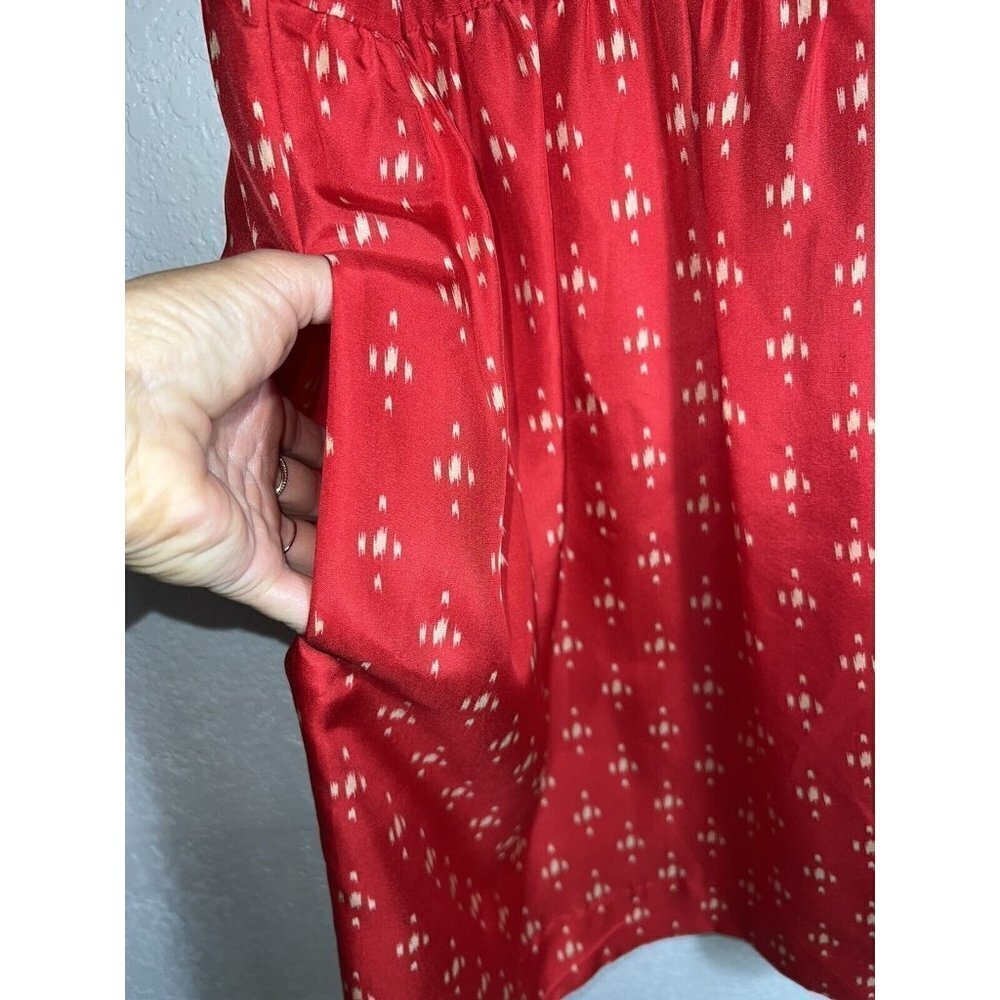 J Crew Womens 100% Silk Midi Dress Red Cream Color Pockets Size 6 Lined (M) - Picture 5 of 12